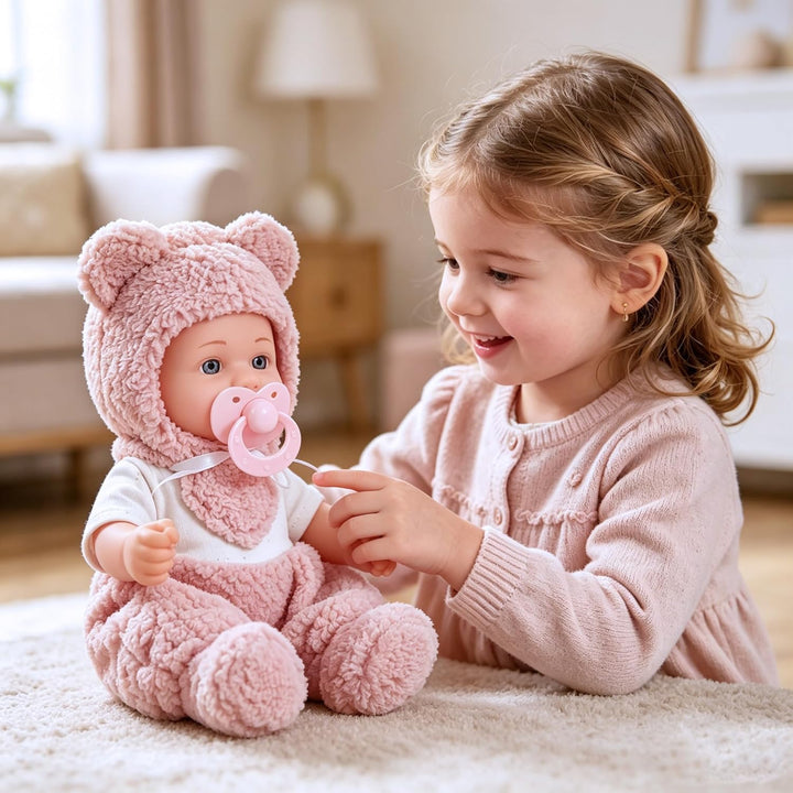 30 cm Babypuppen-Spielset mit Zubehör – Flasche, Kleidung, Schnuller, Decke – Lernspielzeug für Klei