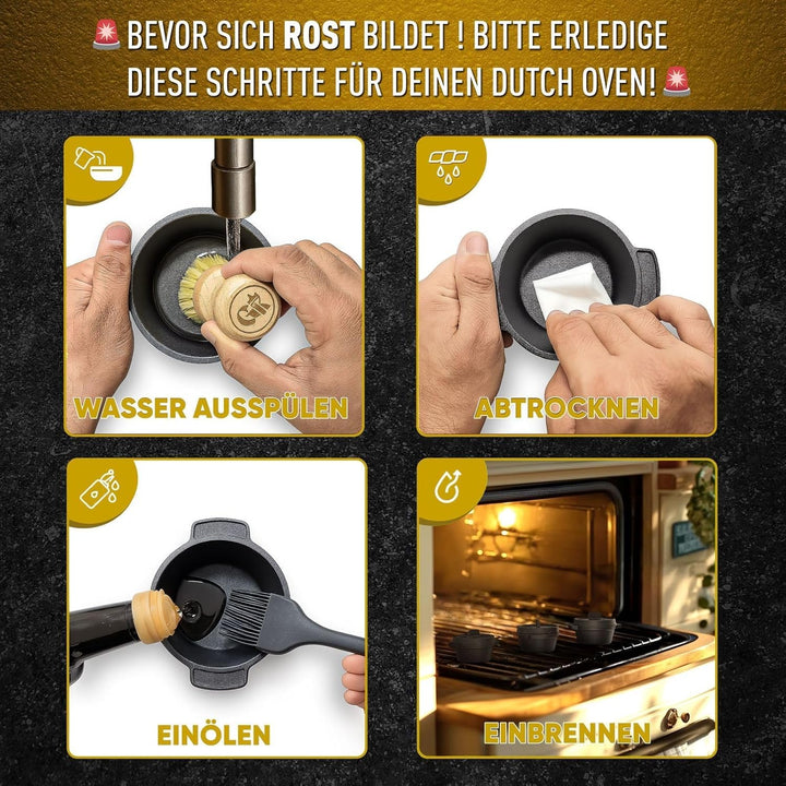 Mini Gusseisen Brotbackform Set–6x 300 ml Brotbacktopf mit Deckel–eingebrannte Mini Dutch Oven zum B