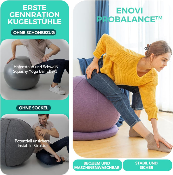 ProfiBalance Gymnastikball mit Abdeckung, Pezziball, Sitzball Büro Arktisch Blau 70-75cm Sitzhöhe, A