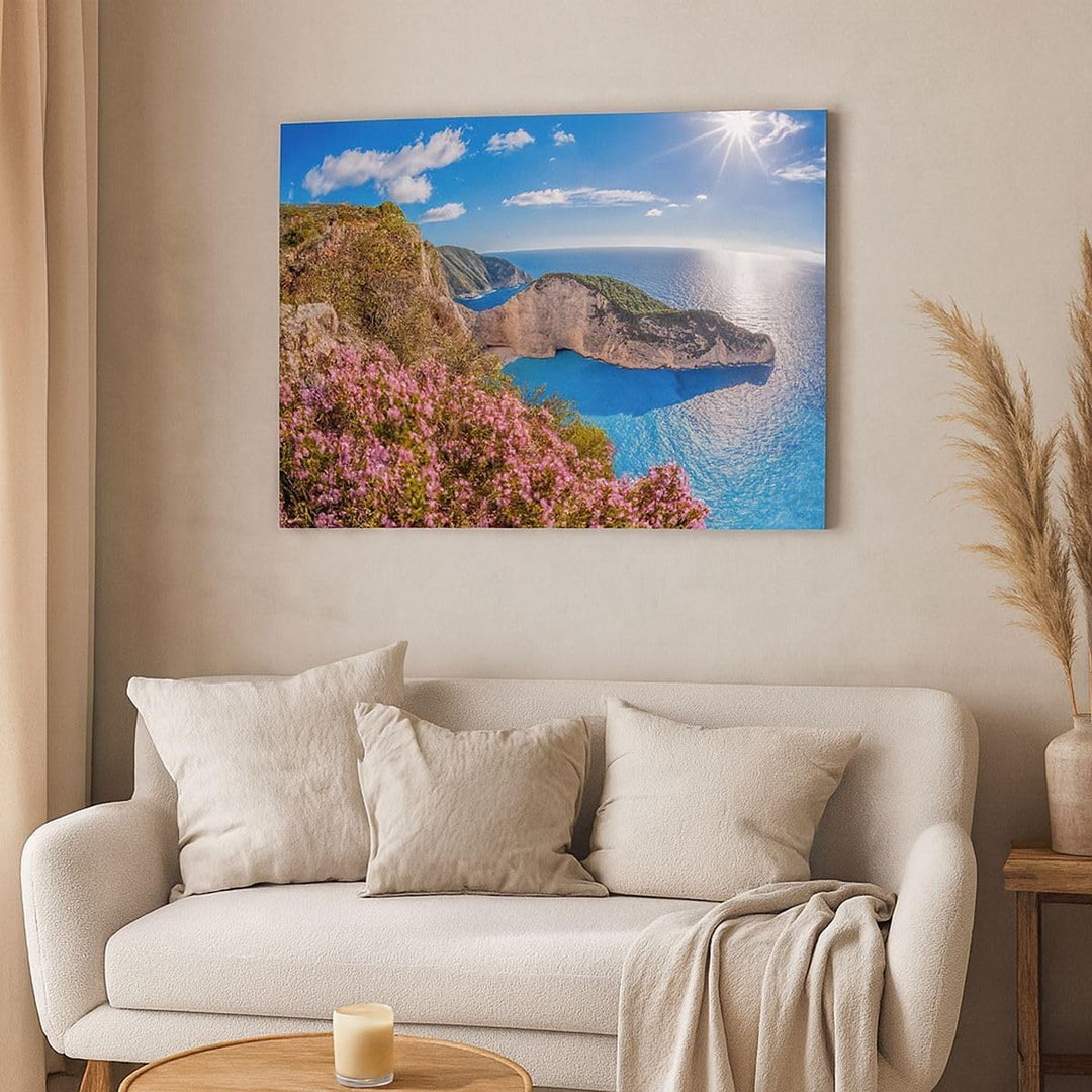 Bilder auf Leinwand 100x70cm Leinwandbild mit Rahmen Meer Sommer Blume Gross Wanddeko Bild Schlafzim