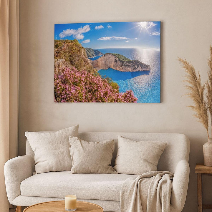 Bilder auf Leinwand 100x70cm Leinwandbild mit Rahmen Meer Sommer Blume Gross Wanddeko Bild Schlafzim
