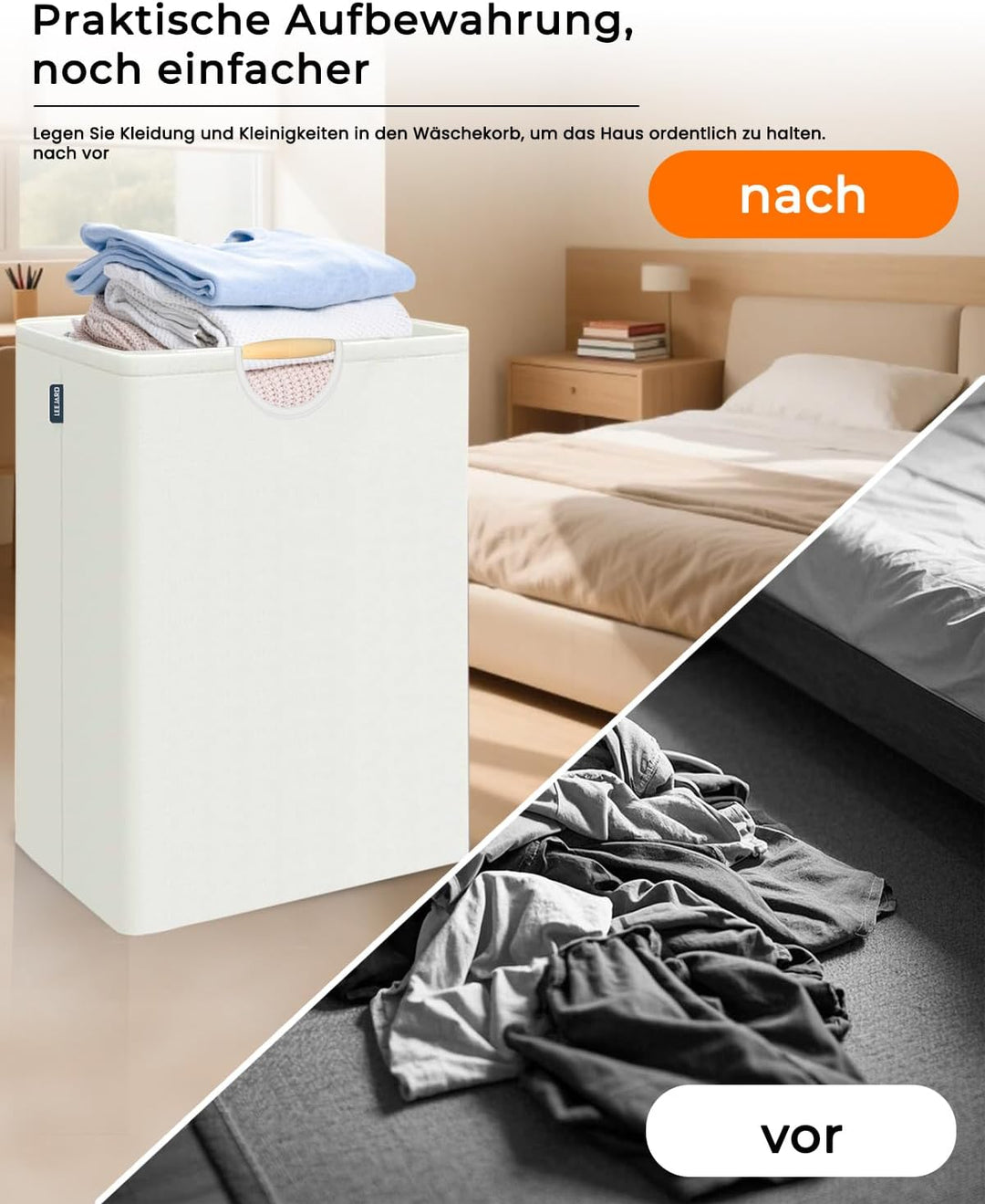2 Stück Wäschekorb mit Henkel, 80L Faltbarer und Waschbarer Wäschekorb für Waschküche &amp; Badezimmer,