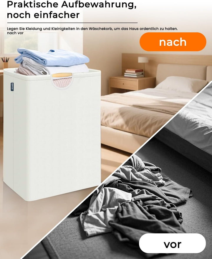 2 Stück Wäschekorb mit Henkel, 80L Faltbarer und Waschbarer Wäschekorb für Waschküche &amp; Badezimmer,