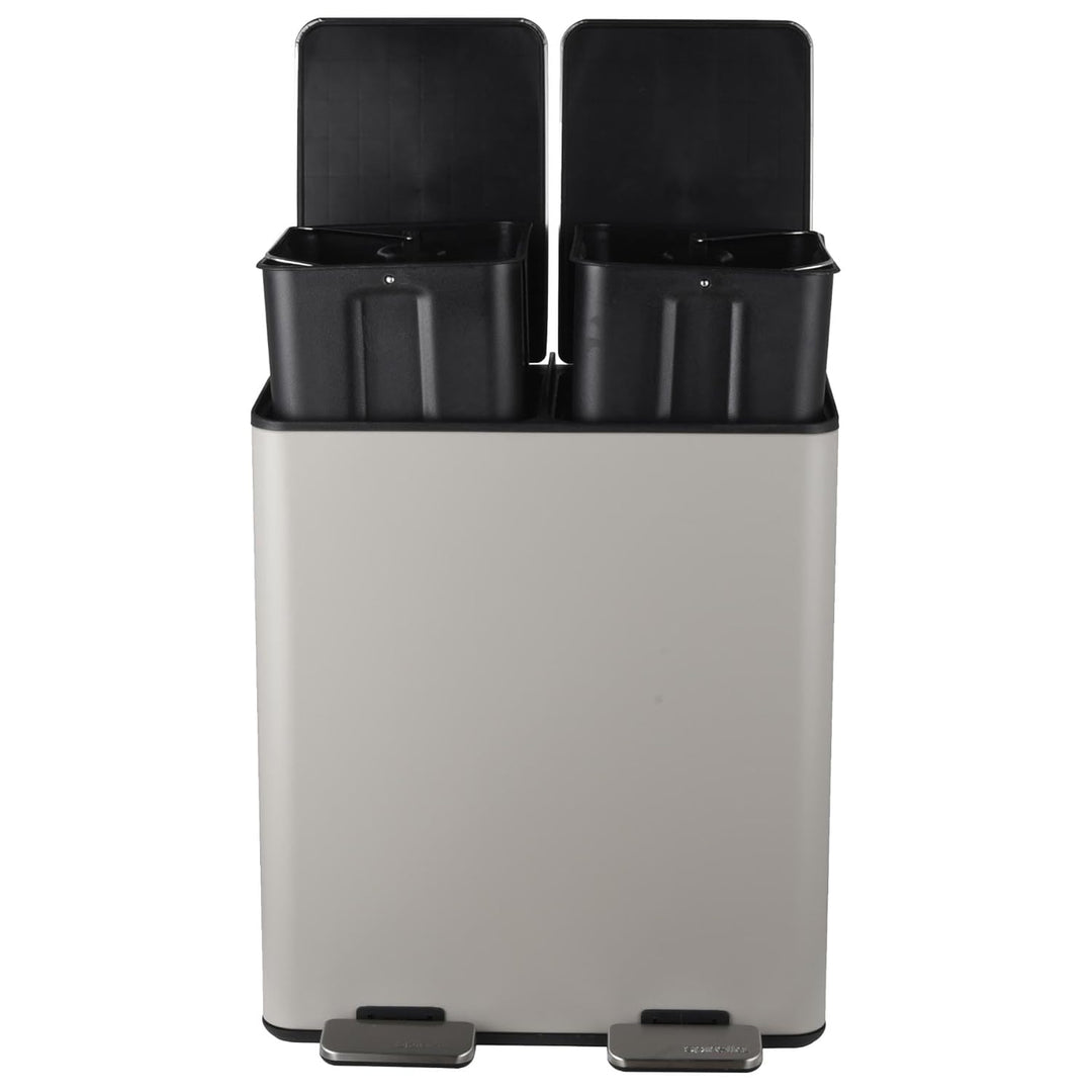 Spirella – 40-Liter-Küchenabfalleimer (2 x 20 Liter) mit Pedalantrieb – Modell Aliya – Gebürsteter E