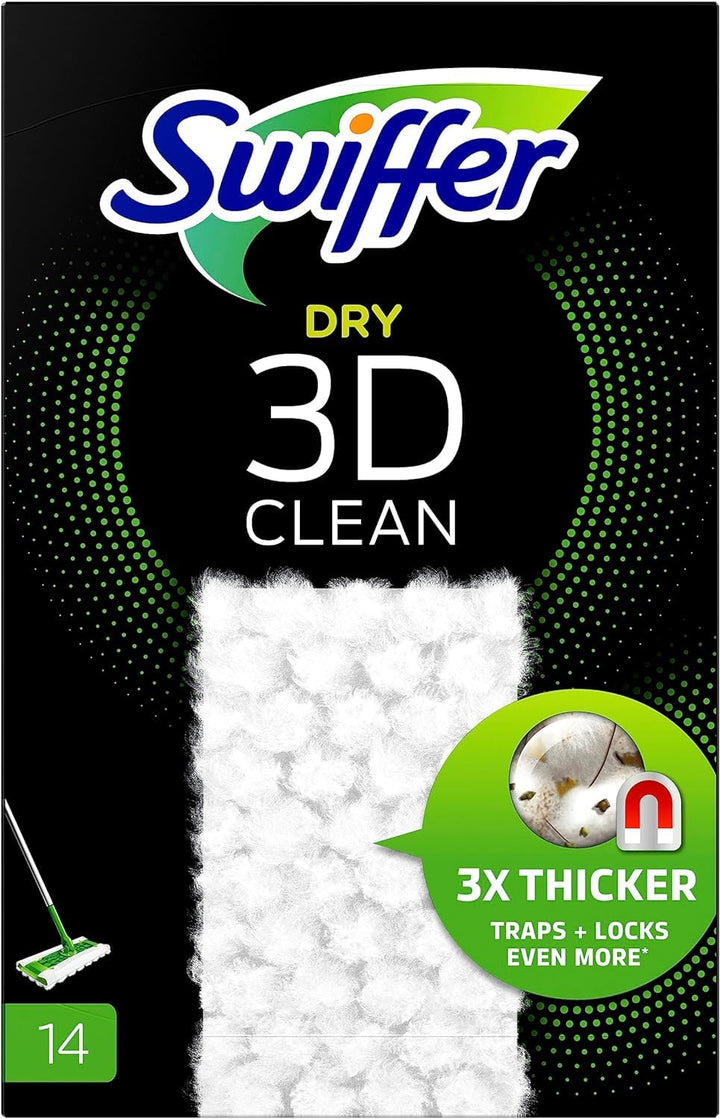 Swiffer Bodenwischer 3D Clean Nachfüllpackung, Trockene Bodentücher Nachfüllpackung 14 Stück, Nimmt