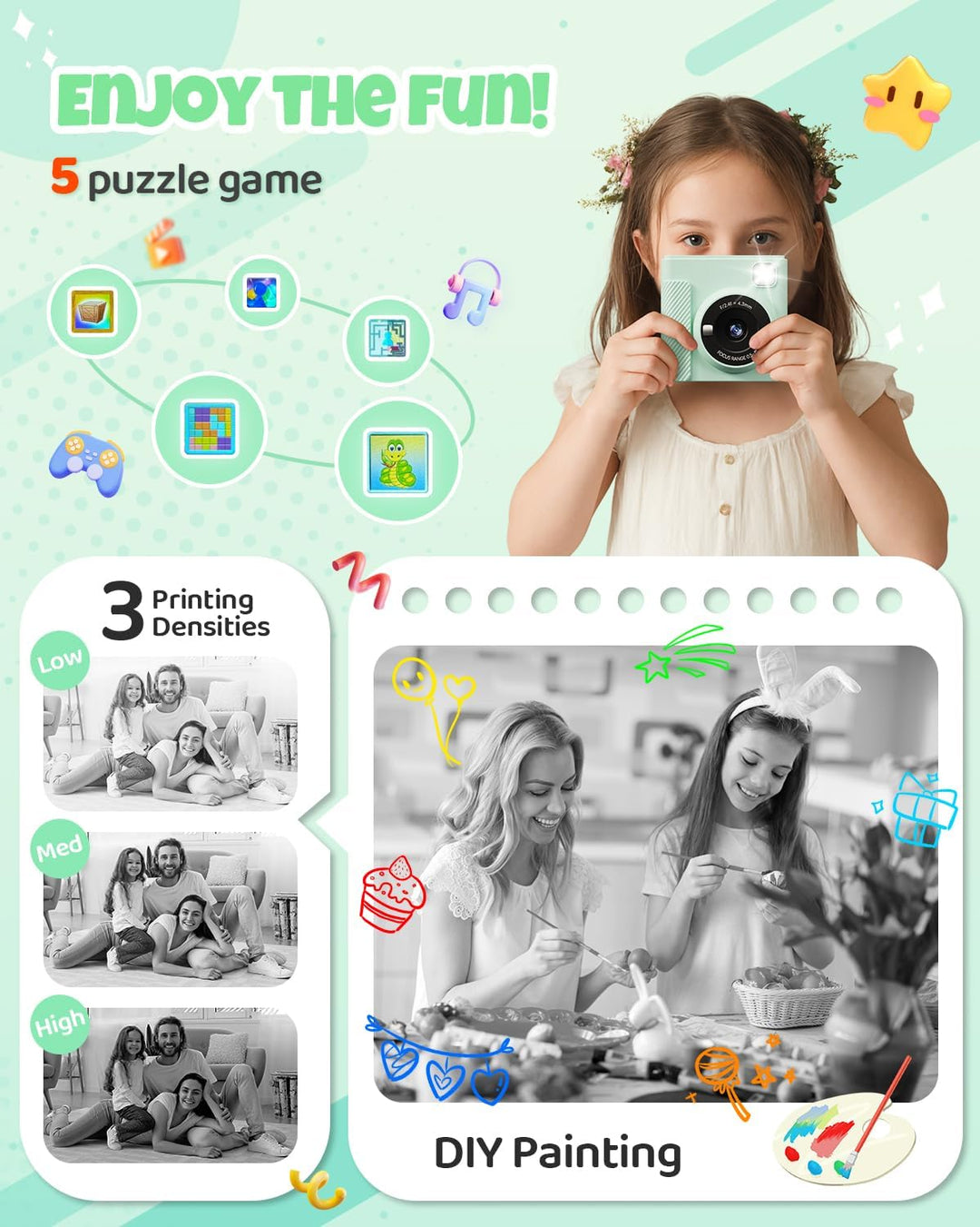 Kinderkamera Sofortbildkamera, 2,4 Zoll Sofortbildkamera Kinder mit 32G Karte und Fotopapier Drucken