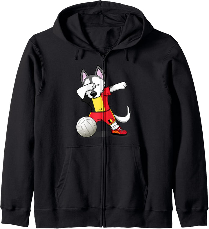 Dabbing Husky Hund Belgien Volleyball - Belgische Flagge Kapuzenjacke