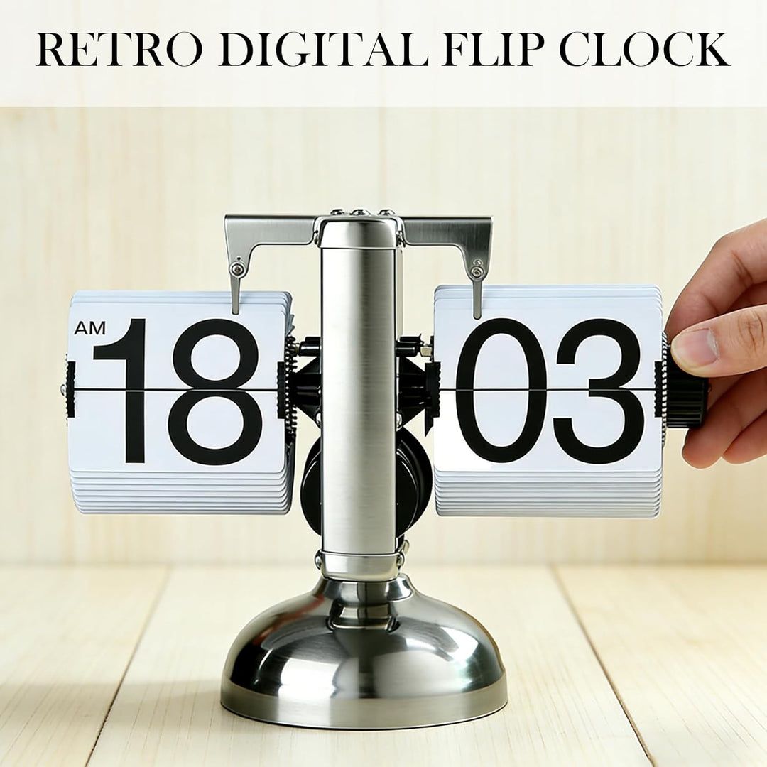 Flip Uhr Retro, Flip Schreibtischuhr, Schreibtischuhr Vintage Design, Automatisches Drehen Retro Dig