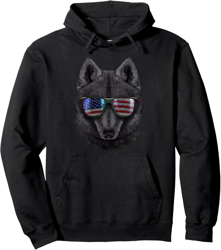 Wolf, die Flagge der USA-Themensonnenbrille trägt Pullover Hoodie