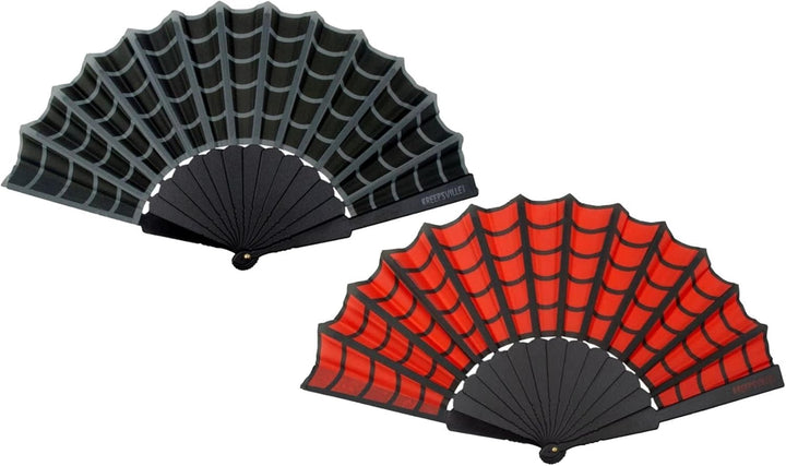 Gothic Scallop Stoff Handfächer Spinnennetz Faltfächer Schwarz, Schwarz