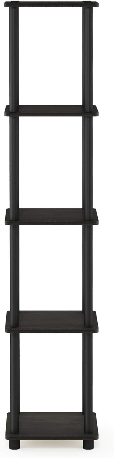Furinno Viereckiges Regal mit 5 Ebenen, Mehrzweckregal, holz, Espresso/Schwarz, 29.46 x 29.46 x 146.