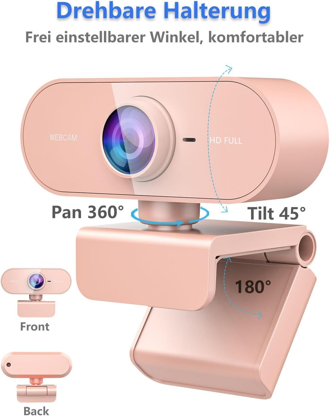 Webcam mit Mikrofon,1080P Full HD Kamera PC Laptop,USB Web Cam Plug&Play,Externe Streaming Camera,Mi