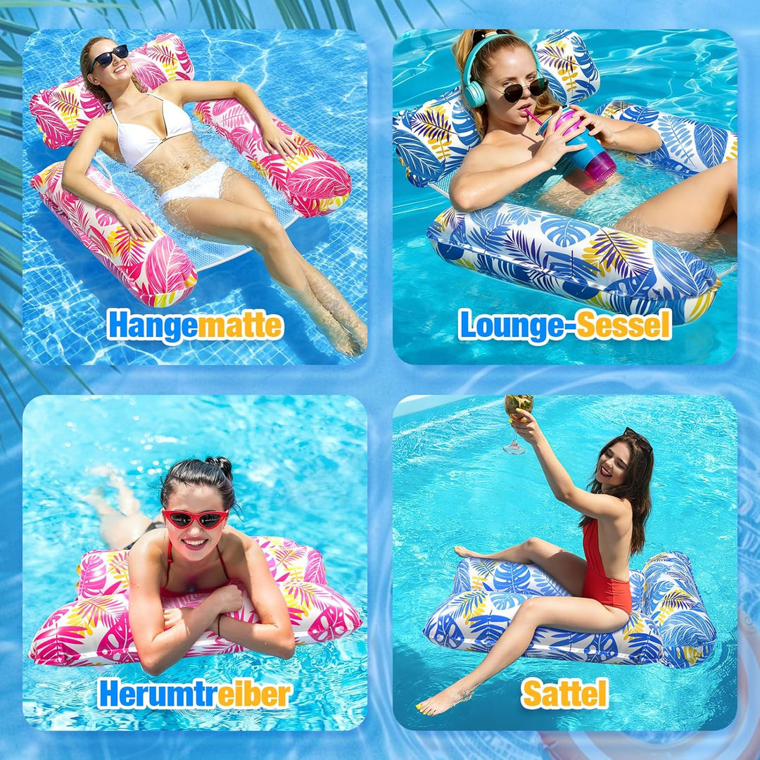 Dusor Luftmatratze Pool Zubehör 2 Stück, Luftmatratze Wasser Hängematte Pool Erwachsene 4 In 1, Aufb