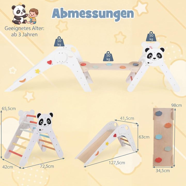 RELAX4LIFE 3er Set Montessori Kletterdreieck, Indoor Klettergerüst mit Rutsche, Rampe & Kletterleite