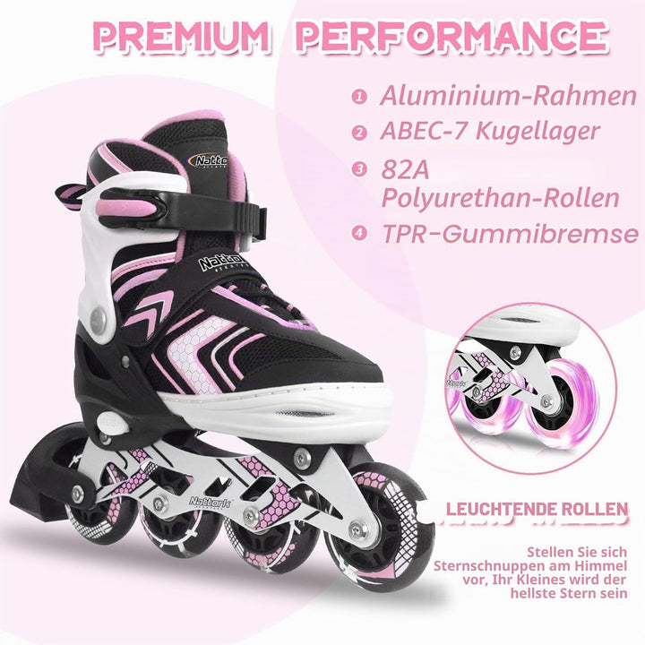 Nattork Inliner für Kinder Verstellbare Inline Skates, 4 Grössen Kinder Inline Roller Skates mit Bel