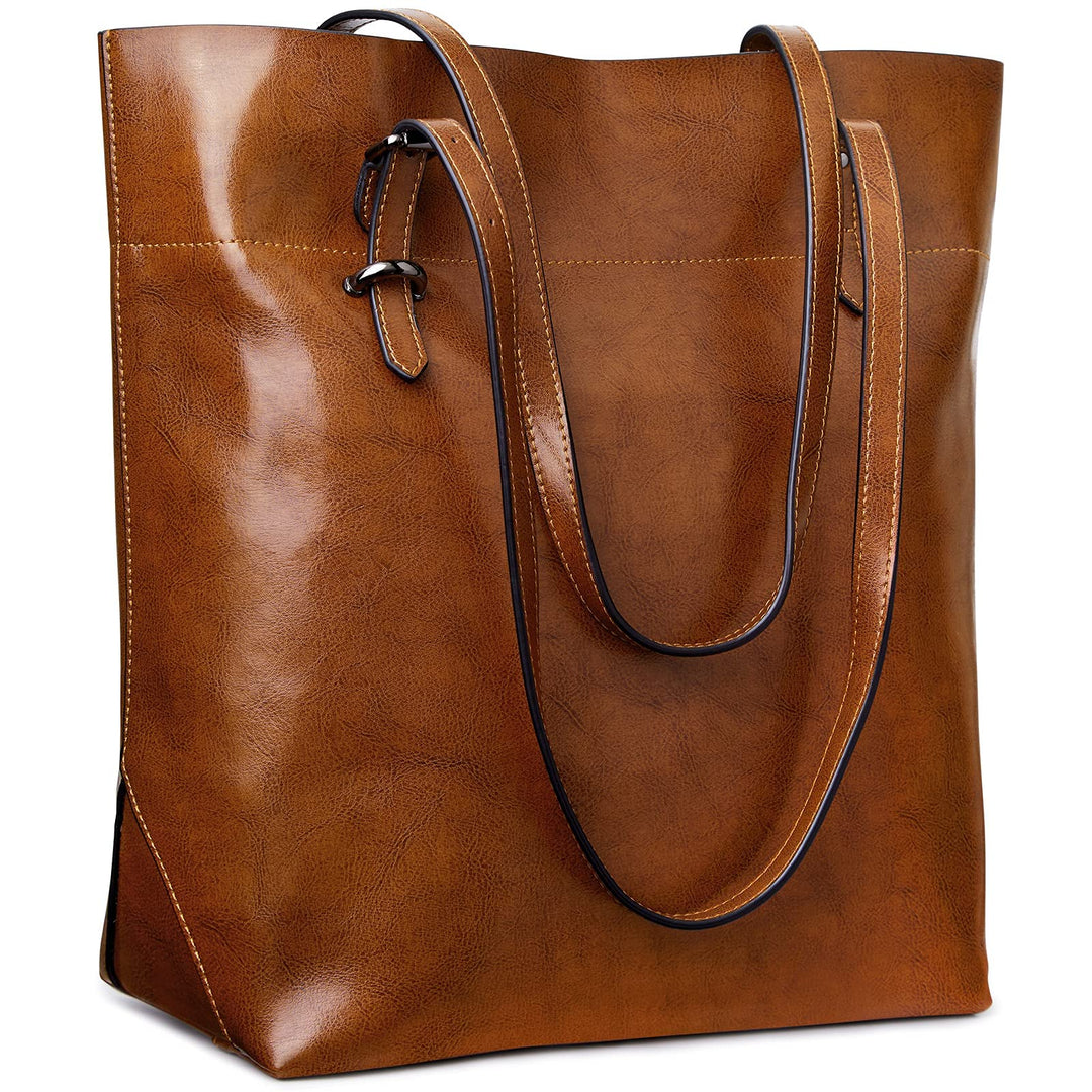 S-ZONE Damen Echtleder Tasche Shopper Gross Tote Handtasche Henkeltasche (B-braun), Braun