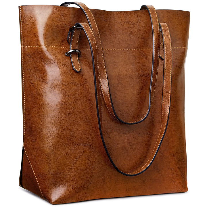 S-ZONE Damen Echtleder Tasche Shopper Gross Tote Handtasche Henkeltasche (B-braun), Braun