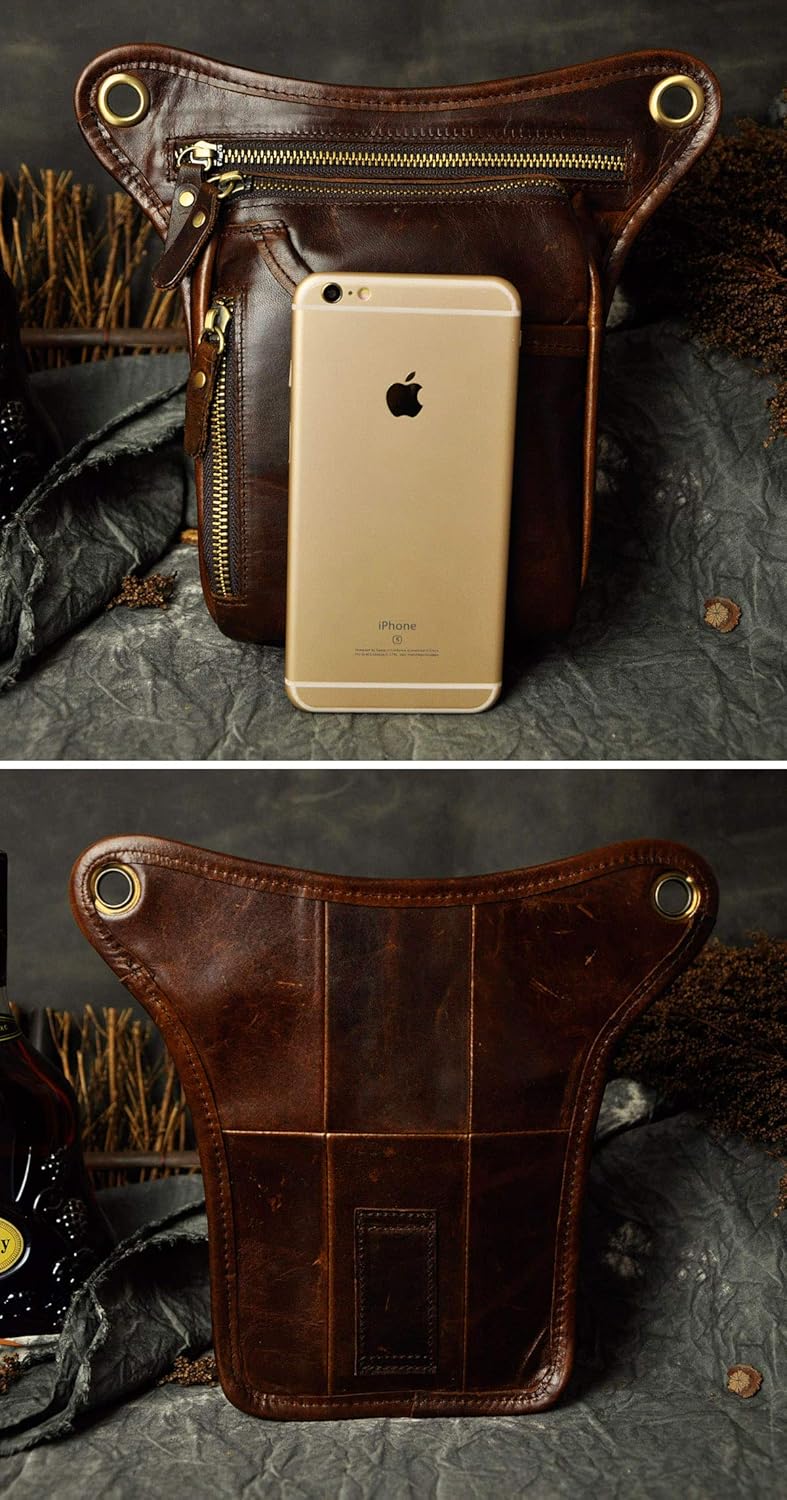 Le'aokuu Herren Echtes Leder Tasche Beinbeutel Beintasche Aussenbeintasche Beinbeuteltasche Reisen H