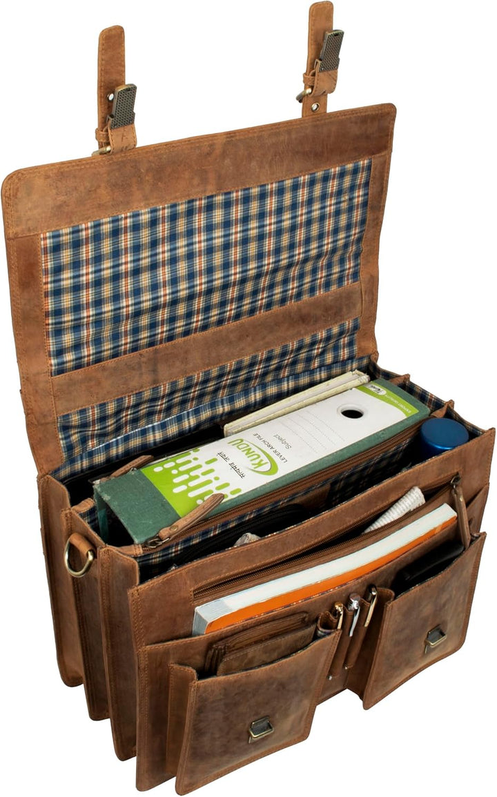 Marc Peter Amsterdam Aktentasche Leder XL Lehrertasche mit Laptopfach 15,6 Zoll grosse Ledertasche z