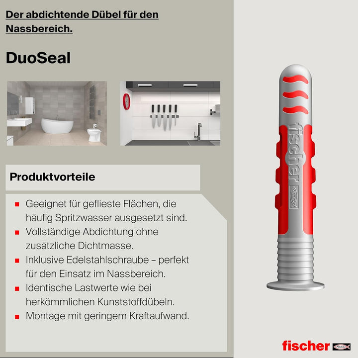 fischer DuoSeal 6 x 38 S, Universaldübel für Nassbereiche (50 Stk.) mit Schrauben, leistungsstarke D