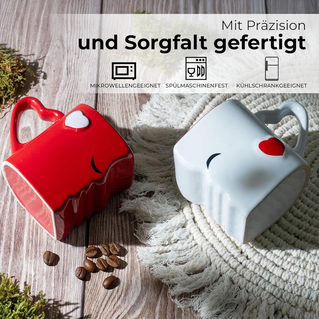 MIAMIO - Kaffeetassen/Küssende Tassen Set Geschenke für Frauen/Geschenke für Männer/Freund/Freundin