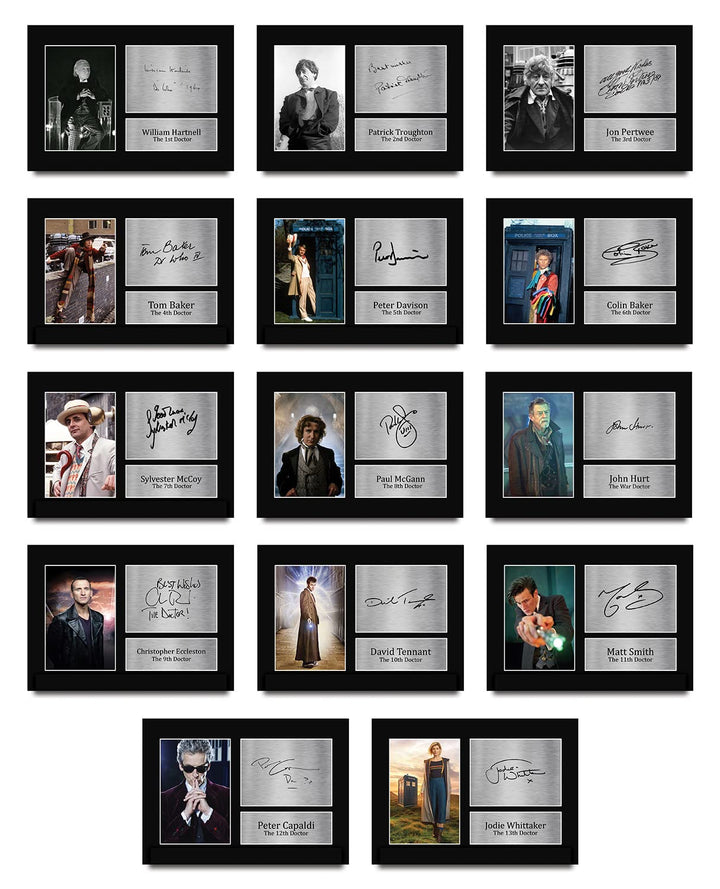 HWC Trading A4 All 14 Dr's Doctor Who Collection Komplettes Set gedrucktes Autogramm Bild für TV-Sho