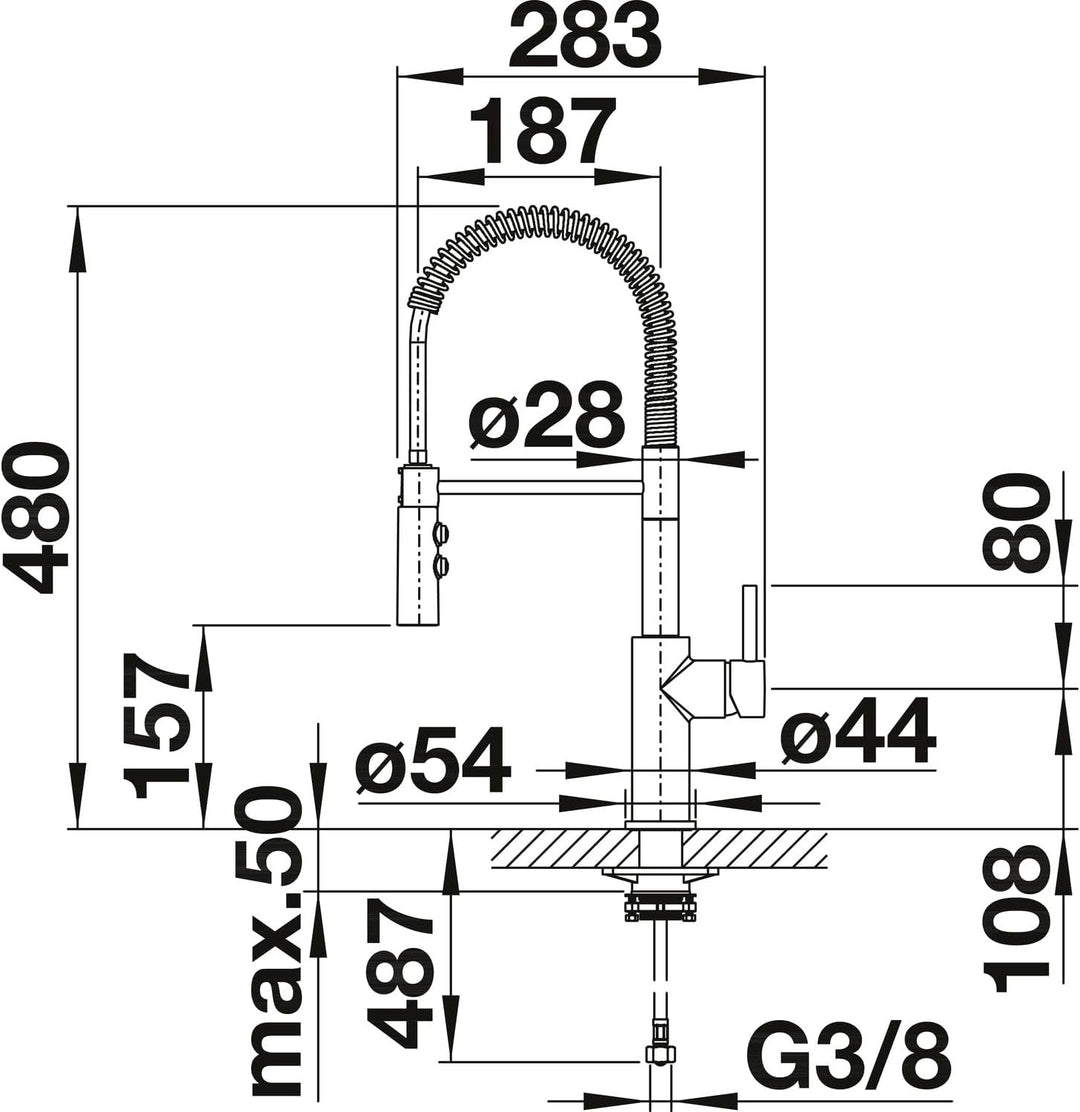 Blanco Catris-S, Einhandmischer mit ausziehbarer Schlauch-Brause / Küchenarmatur Hochdruck, Chrom, 1