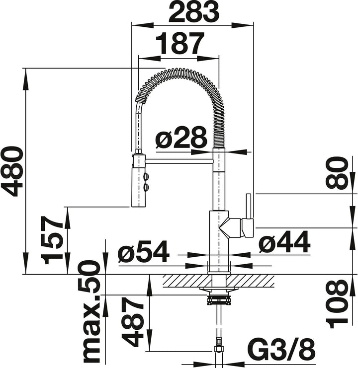 Blanco Catris-S, Einhandmischer mit ausziehbarer Schlauch-Brause / Küchenarmatur Hochdruck, Chrom, 1