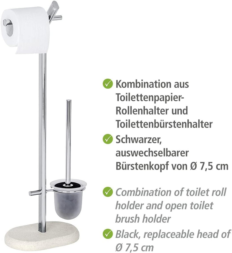 WENKO Stand WC-Garnitur Puro - WC-Bürstenhalter, Stahl, 29 x 72 x 15.5 cm, Chrom Beige, Beige