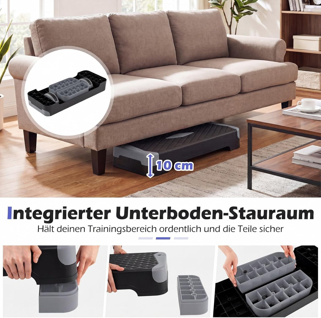 COSTWAY Aerobic Stepper 4 fach höhenverstellbar, 300 kg belastbar | Steppbrett mit Widerstandsbänder