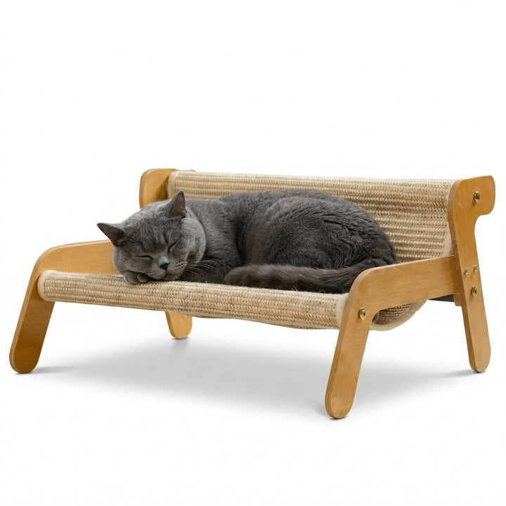 Lupo &amp; Felix 2-in-1 Katzenhängematte und Kratzbrett aus Holz – Ergonomisches Katzenbett &amp; Kratzmöbel