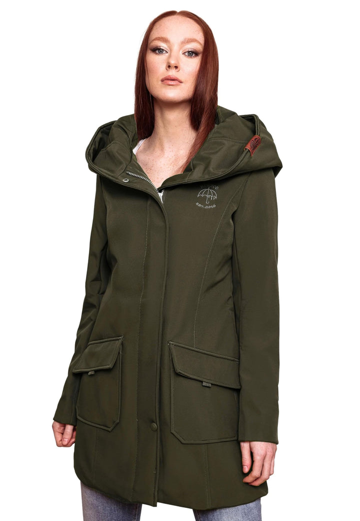 MARIKOO Damen Softshell Jacke Winterjacke wasserabweisend Outdoor lang B856 XS Olive, XS Olive