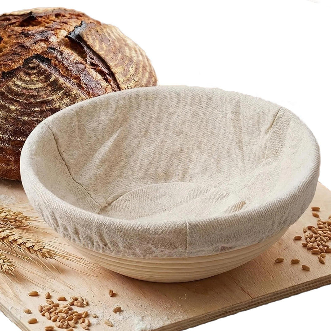 Gärkörbchen Rund 23 cm – Gärkorb für Brot aus Natur Rattan mit Leineneinsatz, für knusprige Kruste &