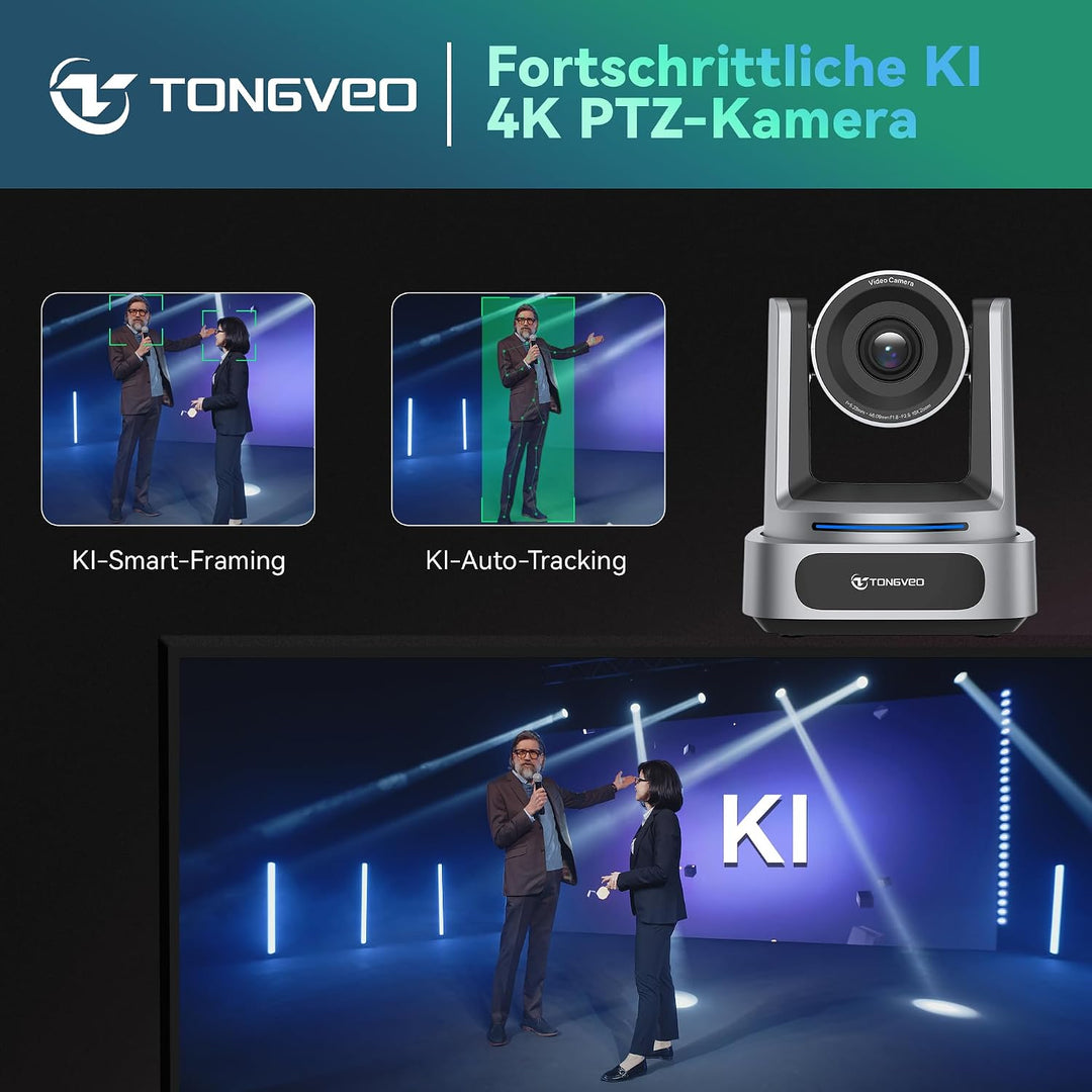 TONGVEO 4K PTZ Kamera Konferenzsystem，10X Zoom AI Auto-Tracking Kamera &amp; Bluetooth Speakerphone, USB