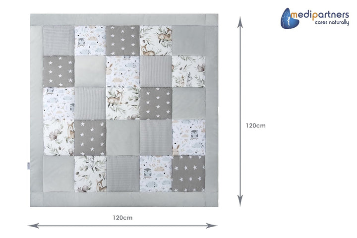 Medi Partners Krabbeldecke 100% Baumwolle 120x120cm multifunktional Dick Weich Spielmatte Baby Laufg