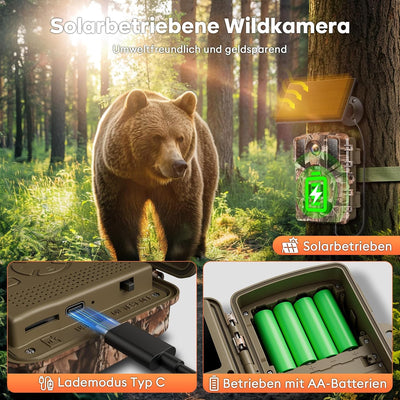Solareye WLAN Wildkamera mit Handyübertragung App, 2,7K 48MP Wildkamera mit Bewegungsmelder Nachtsic