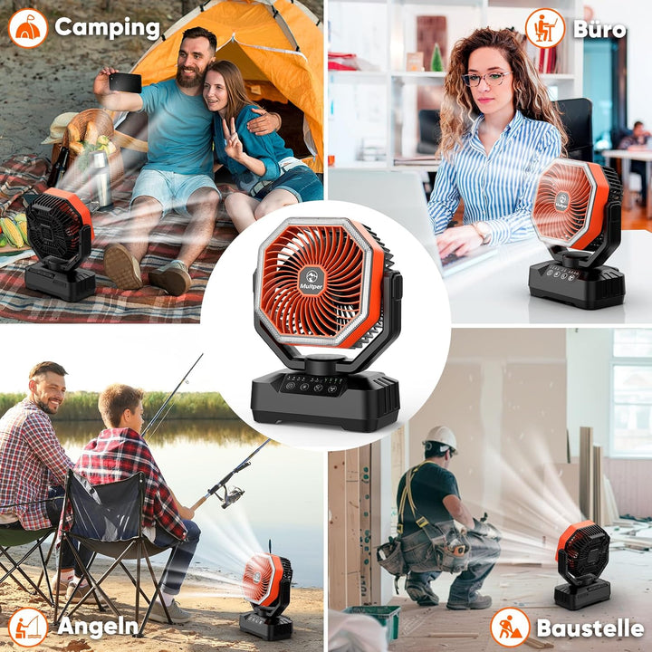 Multper 20000mAh Akku Camping Ventilator mit Fernbedienung & LED Licht, USB Ventilator leise mit Tim