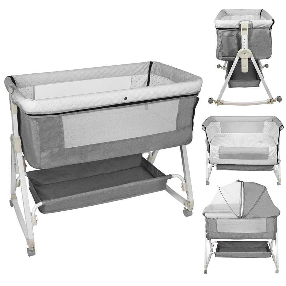 homewell 2 en 1 Lit Cododo Bebe Pliable, Berceau Cododo 0-30 Mois, 6 Réglages de Hauteur, Berceau bé