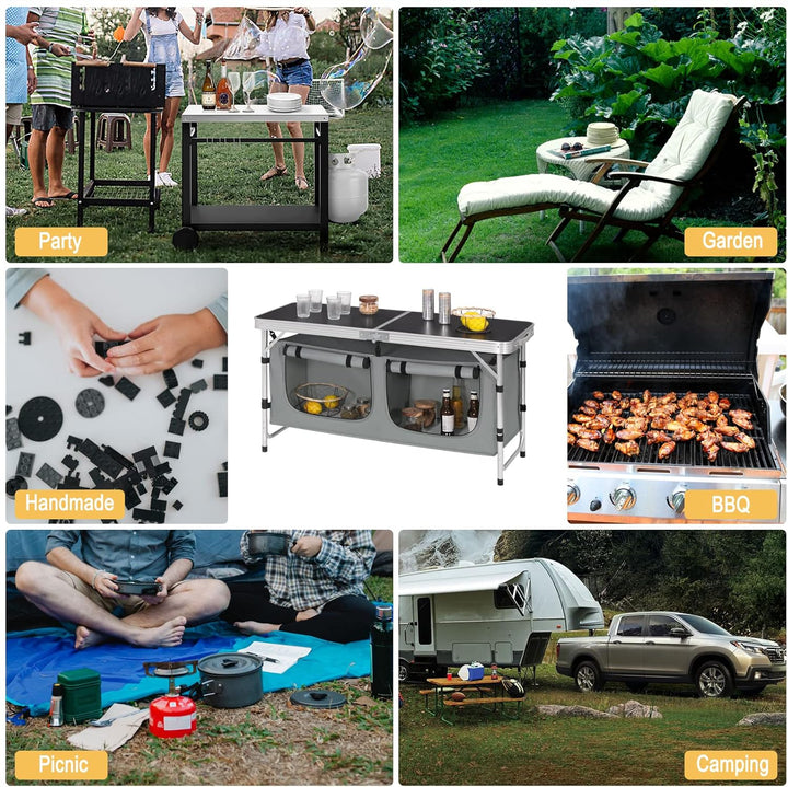 WOLTU faltbar Campingschrank Alu Campingtisch Höhenverstellbar mit Stauraum, Outdoor Campingmöbel Kl