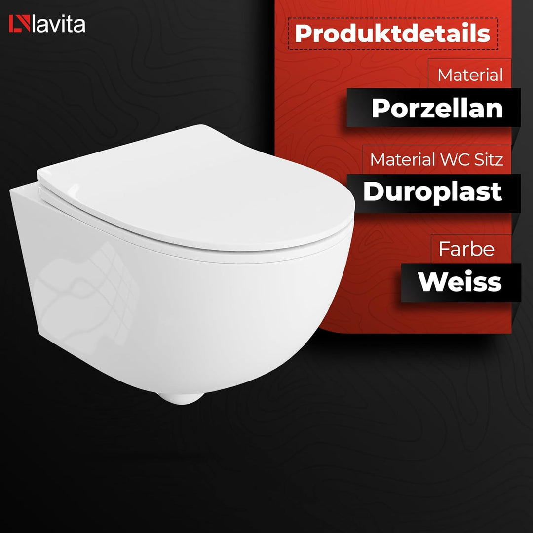 LAVITA Wand-WC Brava Hänge Toilette WC Sitz Toilettendeckel mit Absenkautomatik & Metallscharniere T