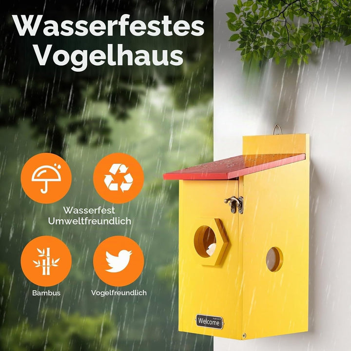 Nistkasten mit 4MP Kamera WLAN, Bunte Vogelhaus für Draussen Wetterfest, 2,4 G WiFi &amp; App Benachrich