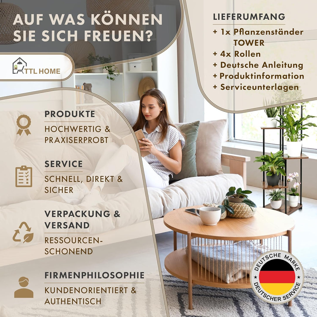 Pflanzenregal TOWER mit Rollen 5 Etagen - Blumenregal 112 cm hoch für Wohnzimmer - Design Pflanzenst