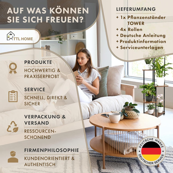 Pflanzenregal TOWER mit Rollen 5 Etagen - Blumenregal 112 cm hoch für Wohnzimmer - Design Pflanzenst