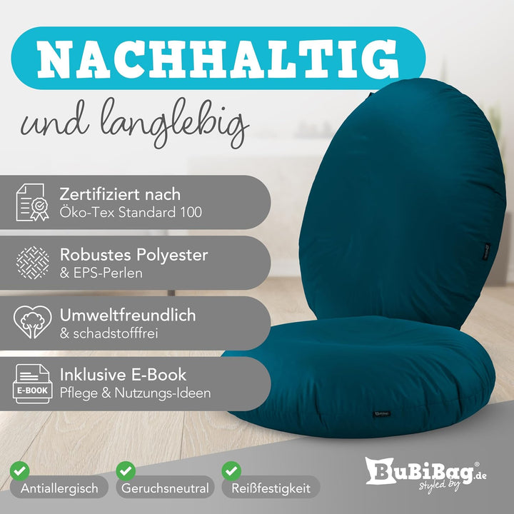 BuBiBag 2in1 Sitzsack L - XXL mit Füllung für Kinder &amp; Erwachsene, Gaming Beanbag &amp; Bodenkissen für