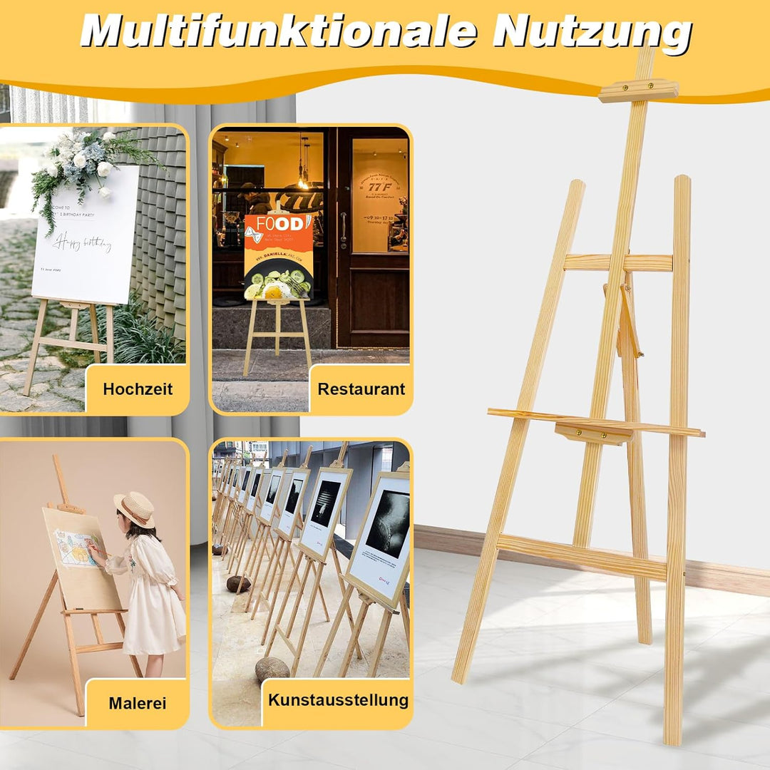 Grosse Holzstaffelei – 1,5 Meter Höhe – Professionelle Malstaffele für Künstler, Atelier, Studio ode