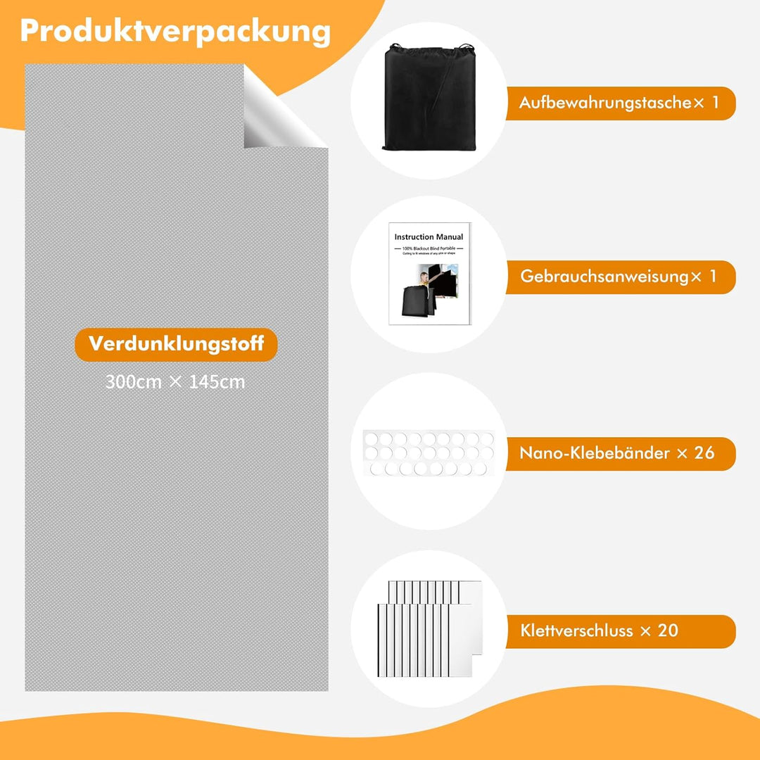 Teamkio Fenster Verdunklungsstoff, 3Mx1.45M Dachfenster Verdunkelung Sonnenschutz für Fenster und Ve