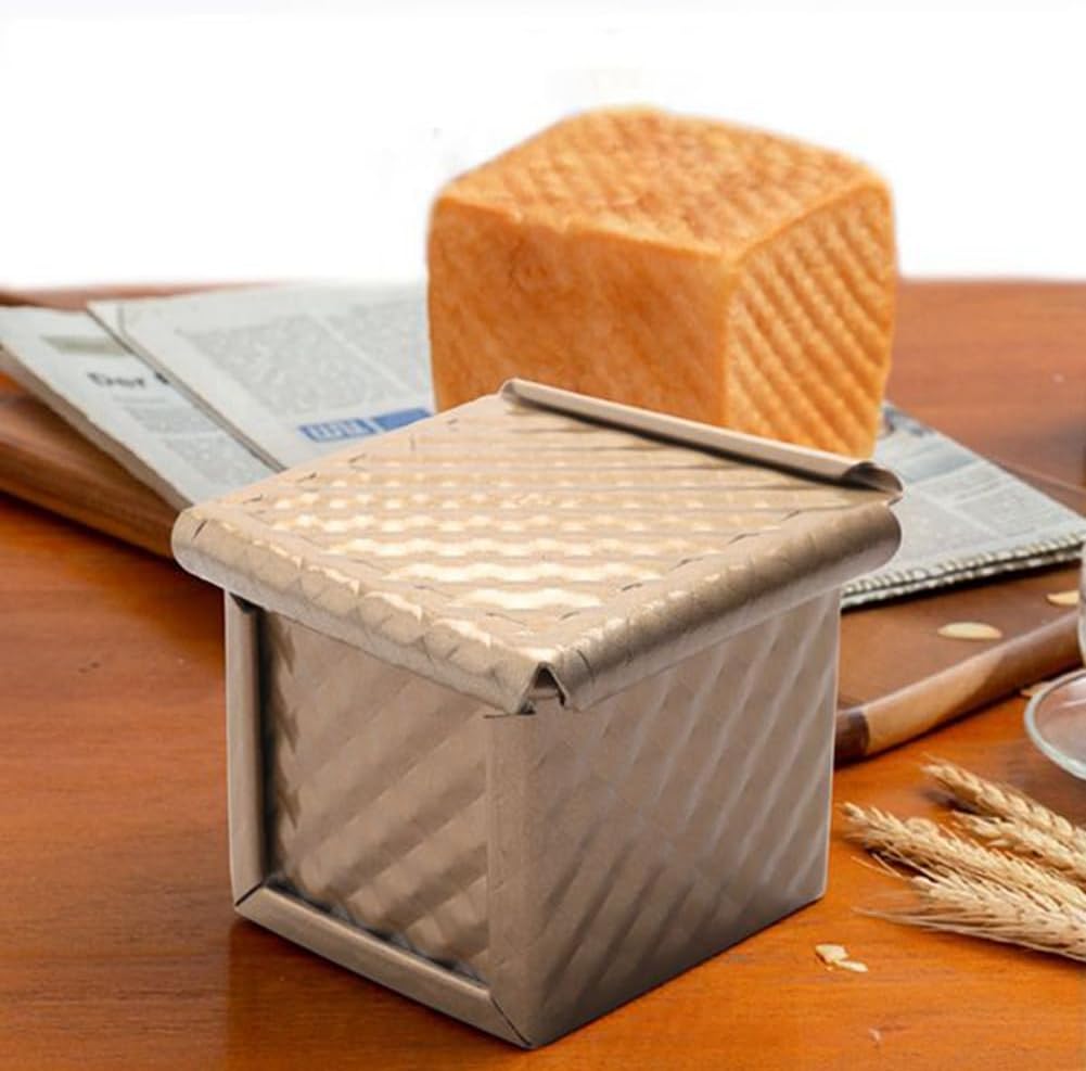 2 quadratische Brotbackformen mit Deckel, Pullman-Brotform mit Deckel, goldfarben, antihaftbeschicht