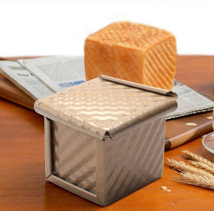 2 quadratische Brotbackformen mit Deckel, Pullman-Brotform mit Deckel, goldfarben, antihaftbeschicht