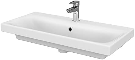 VBChome Badmöbel 80 cm Slim Weiss mit Armatur und Pop-up ventil Waschbecken mit Unterschrank Waschti