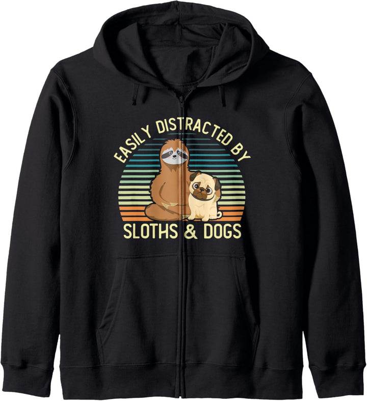Sloth and Dog Lover Vintage Funny Easily Distracted By Dogs Kapuzenjacke
